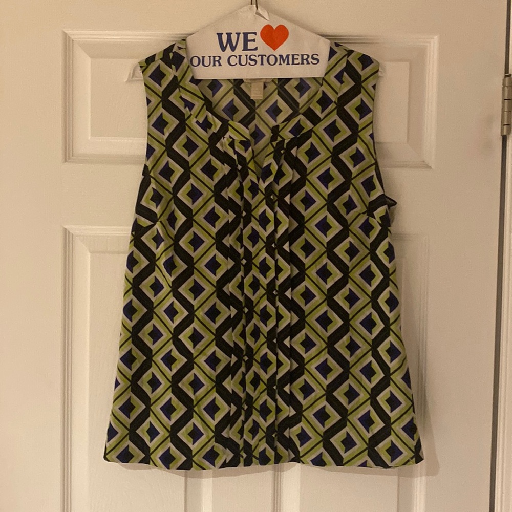 Banana republic sleeveless blue and green top. Size large. NWOT.